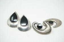Lot of 2 Vintage Signed BOMA 925 Sterling Silver Onyx Pierced Earrings