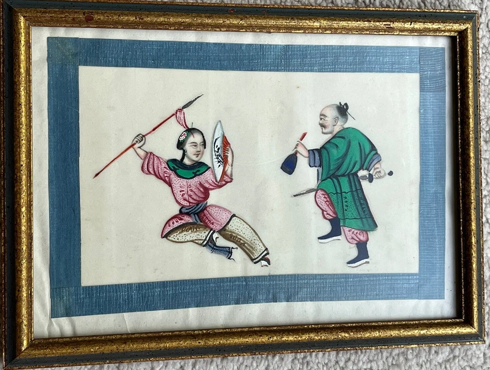 6 antiguos dibujos chinos a acuarela del siglo XIX en papel de arroz museo enmarcado de colección Foto 2 de 4