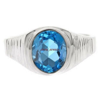 Natural Blue Topaz Gemstone with 925 Sterling Silver Ring for Men's AJ433