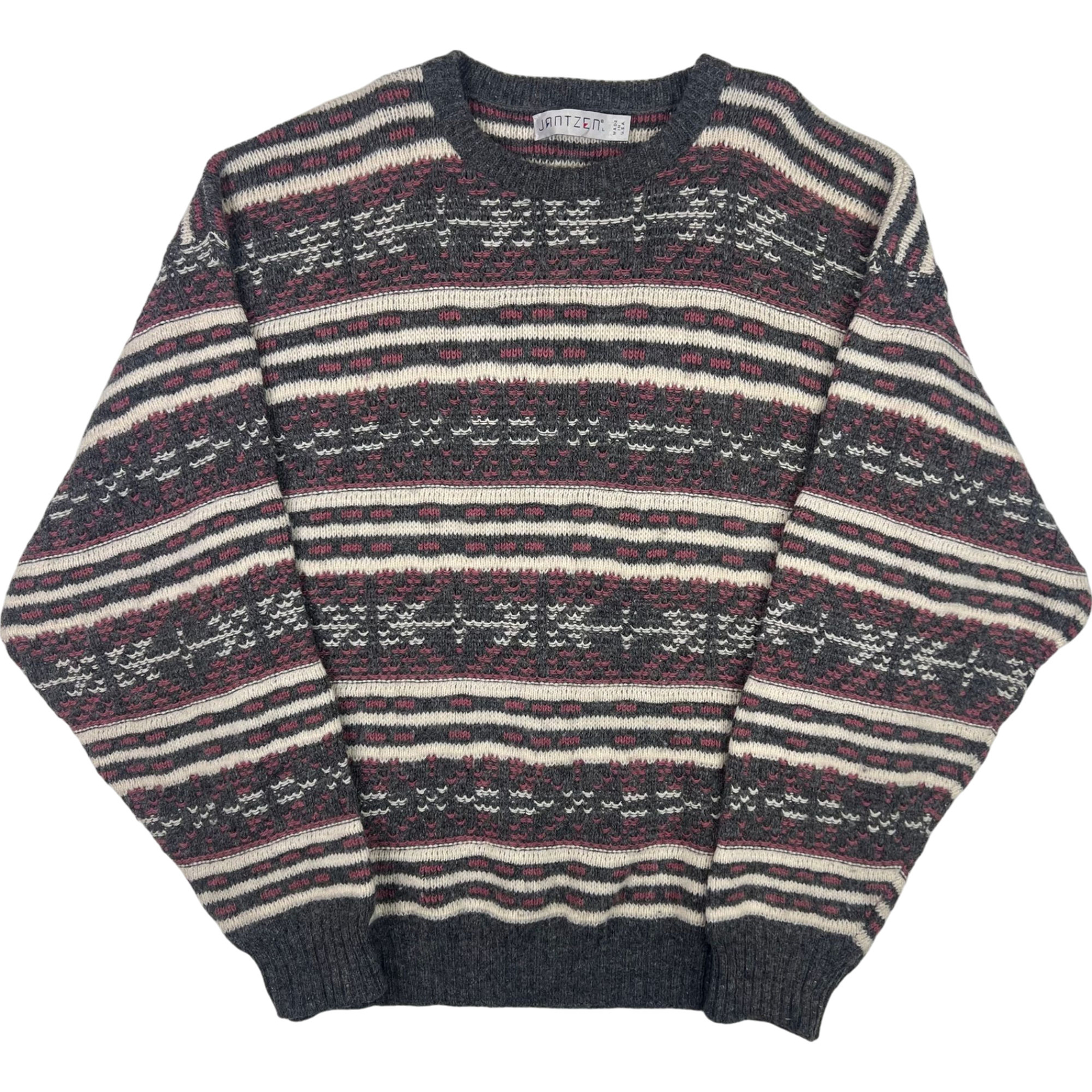Jantzen Nordic Pattern Roundneck Knit Sweater Grey Pink Cream Extra Large XL