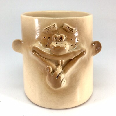 Vintage Pottery Face Mug Slanted Silly Funny Commical Whimsical