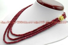 Natural 2x4mm Red Ruby Faceted Rondelle 3 Rows Gemstone Beads Necklace 17-19"