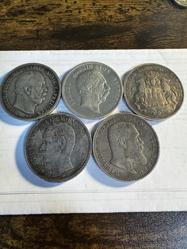 Lot Of 5 Germany Silver 5 Marks