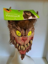 Vintage Mens Werewolf Wolf Halloween Mask Costume Overhead Mask With Hair