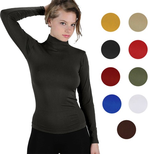 Long Sleeve Fleece Lined Thermal Turtleneck Top - One Size White