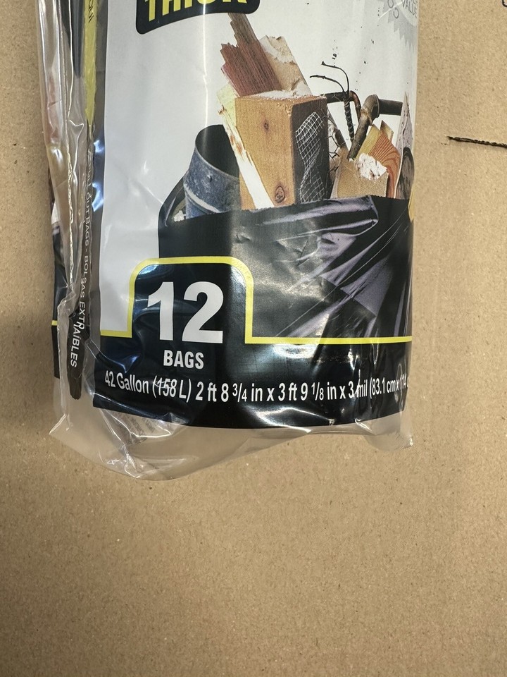 42 Gallon 3 MIL Heavy Duty Contractor Bags with Flap Ties Count 12 Bags ...