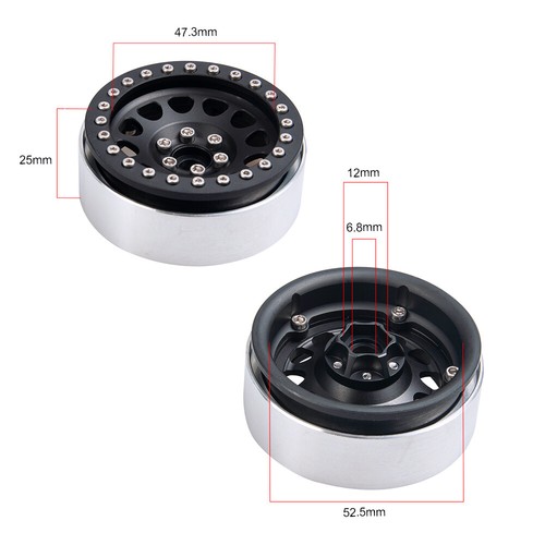 4PC 2.2" Aluminum Beadlock Wheel Rims with Hub for Axial Wraith 1/10 RC Rock Car - Picture 5 of 11