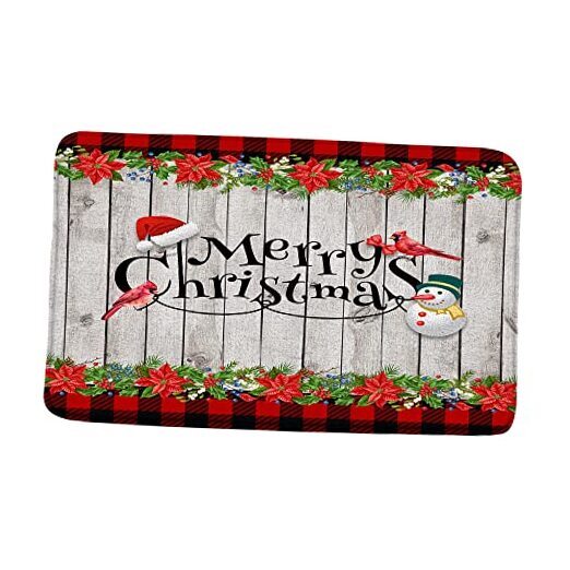 Christmas Bath Mat Xmas Poinsettia Cute Snowman 17.7"x29.5"/45x75cm Red