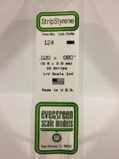 Evergreen # 124 Styrene Strip .020" Thick - 14" Long; pkg(10) x .080"A Scale MIB
