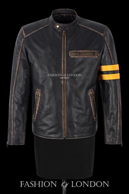 Men's Thick Cowhide Vintage Leather Jacket Cafe Racer Biker  Riding Style Jacket