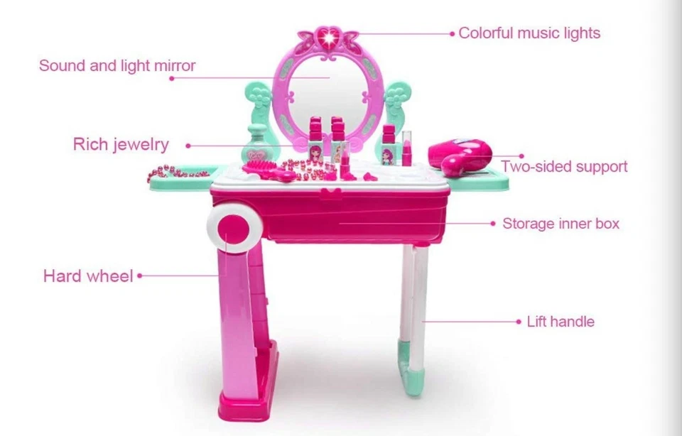 Conjunto de vaidade de beleza infantil meninas fingem brincar conjunto e mala de maquiagem, crianças, meninas 3+ - Imagem 2 de 4