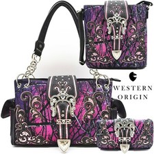 Camouflage Crown Buckle Western Purse Women Shoulder Bag Crossbody Bag Wallet PU