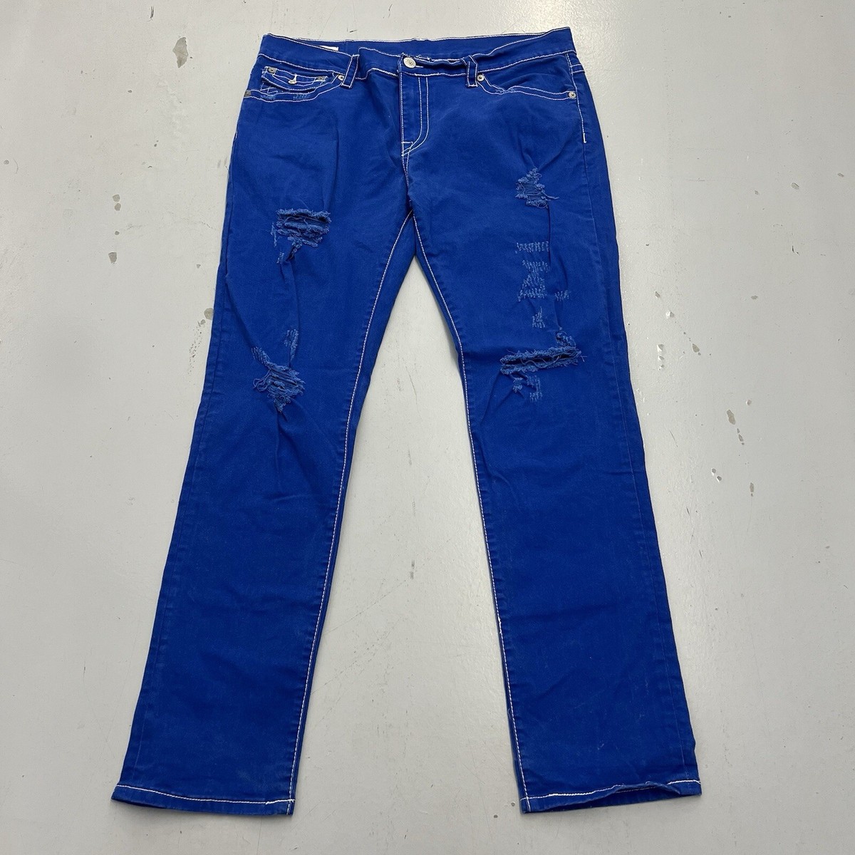 True Religion Jeans Mens 38x32 Geno Relaxed Slim Blue Wash Flap