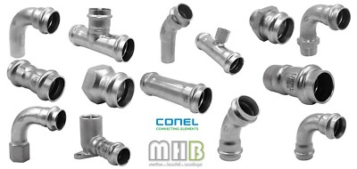 CONNECT INOX Edelstahl Pressfitting Bogen, T-Stück, Muffe, Kappe 