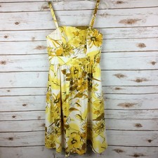 Adrianna Papell Dress Womens 6 Spaghetti Strap Yellow Gold Floral A-Line