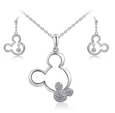 Mickey Pendant Necklace Drop Earrings Austrian Crystal set