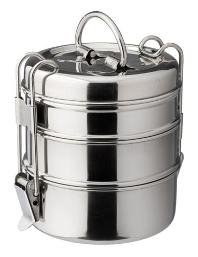 Stainless Steel Tiffin Lunch Box Indian 2/4 Layer Tier Stackable Food Storage UK - Picture 2 of 13
