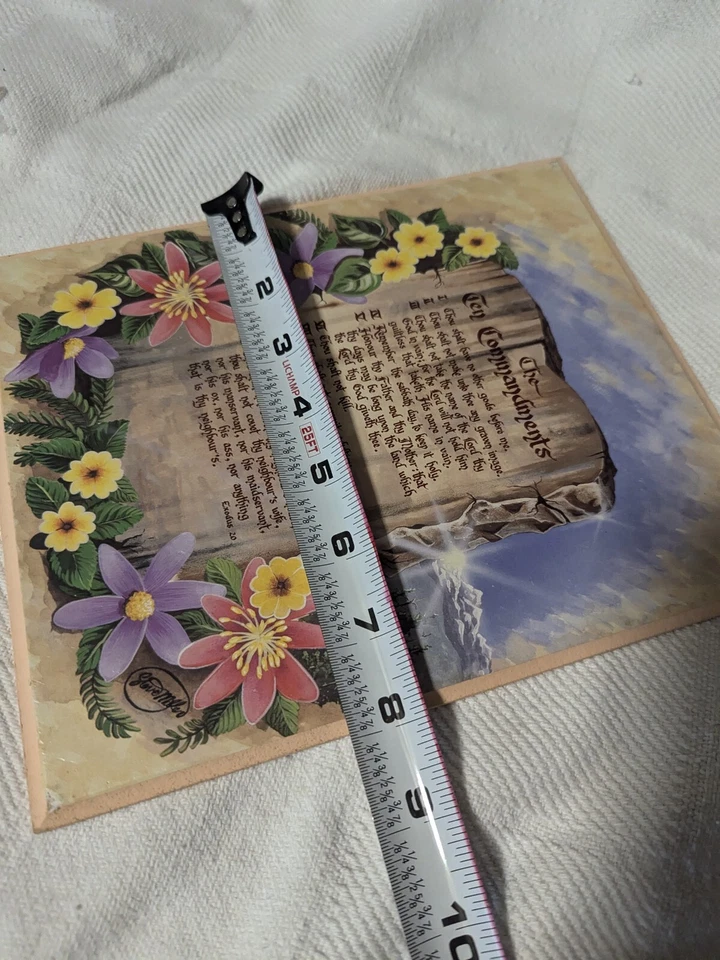 Vintage Ten Commandments Scripture Country Flower Rustic Wood Wall Art Plaque   - Image 4 of 4