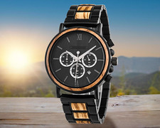 Men's Maple Wood Watch, Gift for Dad, Husband Anniversary Gift, Black Watch