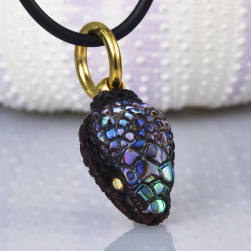Gold Vermeil Sterling Silver & Multicolor Shell Snake Pendant Diamond Eyes 4.53g - Picture 2 of 12