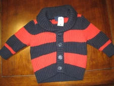 New NWT Baby Gap Red Navy Striped Shawl Collar Cotton Cardigan Sweater 3-6 month