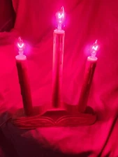 Vintage 3 Red Light Candolier Electric Window Christmas Candles Candlabra Beacon