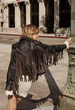 Nasty Gal Fringed Leather Jacket Western Boho Festival Biker New Jacket 