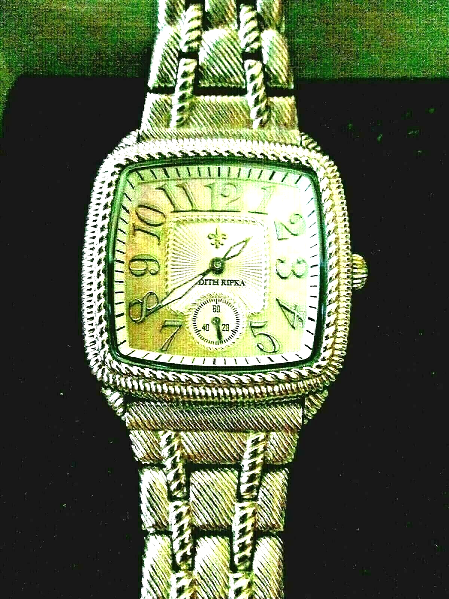 Judith Ripka Stain/Steel Silver Cushion Bracelet Watch 6-3/4 