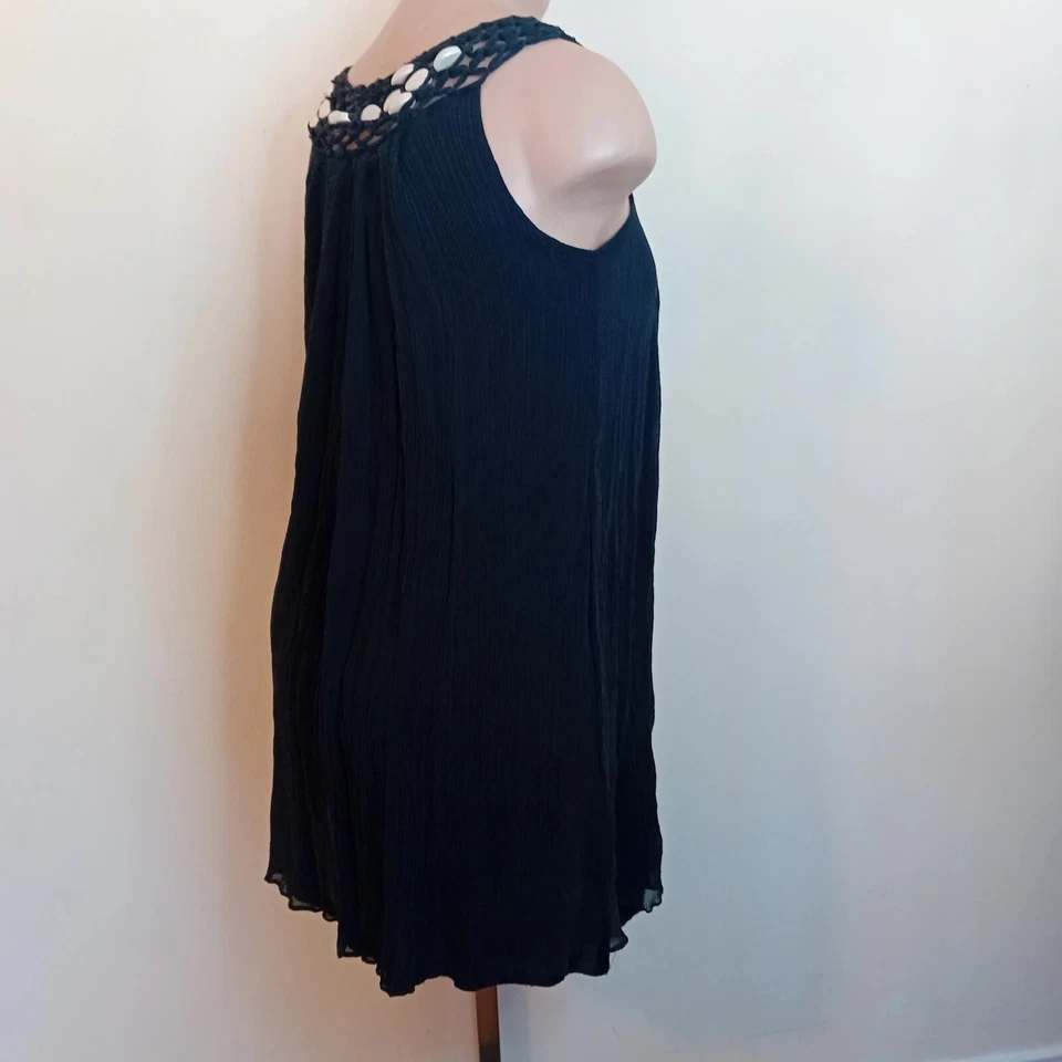 Vintage Y2K JAX Black Silk Dress Beaded Neck Sleeveless Mini Dress Party Teens 2 - Image 4 of 4