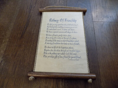 Vtg Wall Plaque Pathway of Friendship Wood Rope Scroll Shop Carol Fitchett 1980