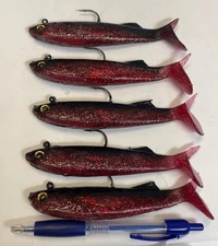 5 Storm Wildeye 5” Anchovy Swimbaits, 1.5oz Each, Red/Black, Rigged, Unpackaged