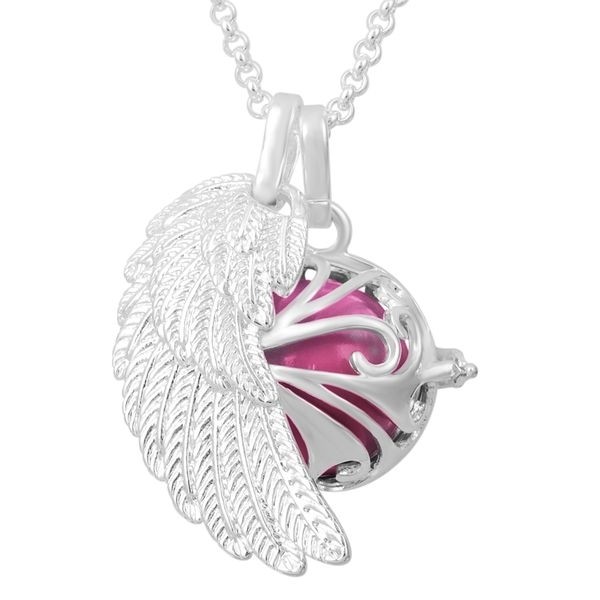 Bola de grossesse cage plante et double pendentif aile d'ange en argent
