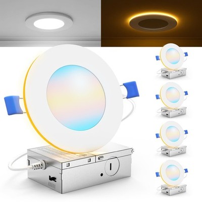 Sunco 4 Inch LED Recessed Lights with Night Light, Slim 4 Inch, White 5cct