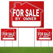 For Sale by Owner Yard Sign 3 Pack , 18" X 14" Double-Sided Yard Signs with Met