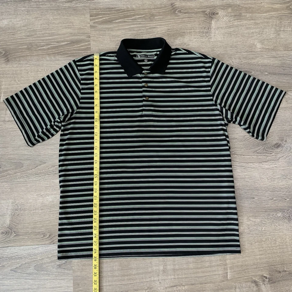 Pebble Beach Mens Polo Shirt Sz XL Green Black Striped Short Sleeve Performance  - Image 2 of 4