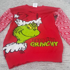 Adult Grinch Christmas Red Pullover Sweater Long Sleeve Crew Neck