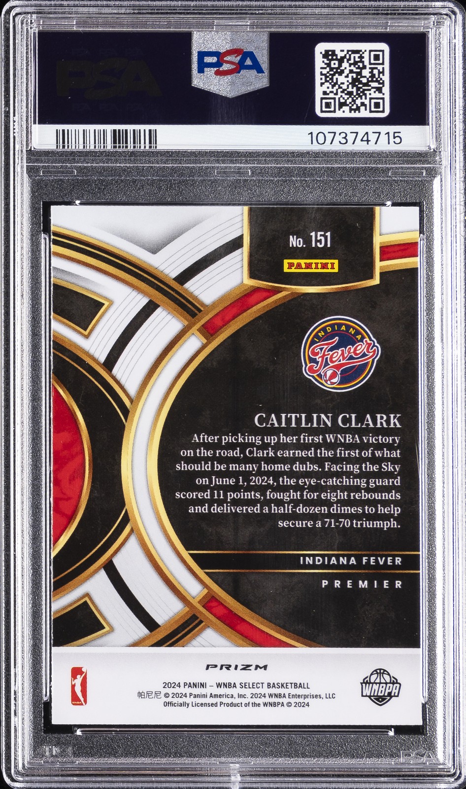 2024 PANINI SELECT WNBA PINK ICE #151 CAITLIN CLARK ROOKIE RC PSA 10 view 2