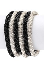 Nepal Team Color Beaded Roll On Bracelet Set Black Silver