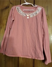 LANDS END Girls Shirt Size 7/8 Long Sleeve Pink Tee T-shirt With Embellishments