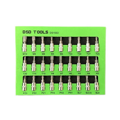Bit Socket Set Torx, Spline, Hex, PZ, SL, PH, 1/4''DR 38mm S2 Steel EVA FOAM