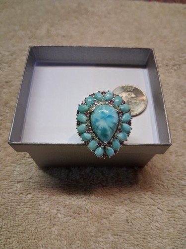 Size 10 Platinum/Sterling Premium Ring Larimar, Orissa Rhodolite Garnet (1082) - Picture 13 of 14