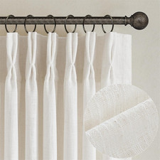 Natural Pinch Pleated Linen Curtains 84 Inch Length 2 Panels for Living Room Bed