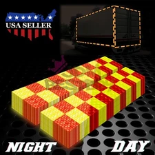 Red & Neon Yellow Safety Reflective Checker Flag Sticker Stripe Warning Mark