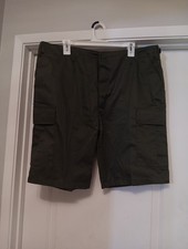 Men's Military Cargo Shorts Size Large Green Button-fly Adjustable Waist Grunge