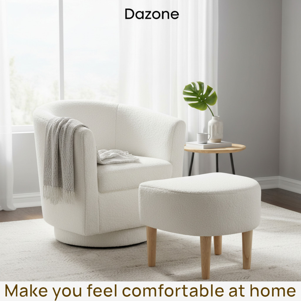 Swivel Accent Armchair Single Sofa w/Ottoman Modern Fabric Chair for Living Room