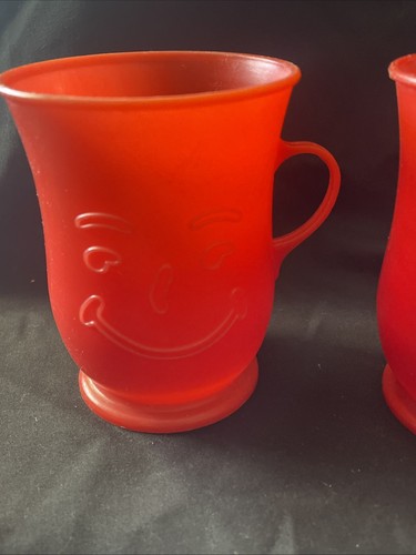 Vintage 1980er lächelnder Kool-Aid Mann rote Plastikbecher 4 Stück (J2) - Bild 4 von 11