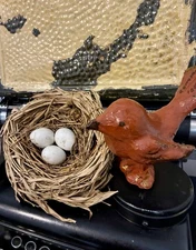 Folk Art BIRD / handmade Paper Mâché figure / Decorative BIRD’S NEST with Eggs
