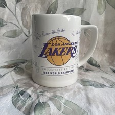 Los Angeles Lakers 1988 World Champions Mug 1980s Vintage NBA Papel Signatures