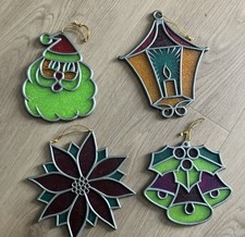Lot Of 4 Christmas Holiday Plastic Stained Glass Suncatcher Ornaments