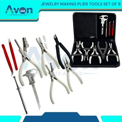 9pcs Multi-Step Jewelry Making Pliers Tool Set with Calipers, Cutters, Tweezers